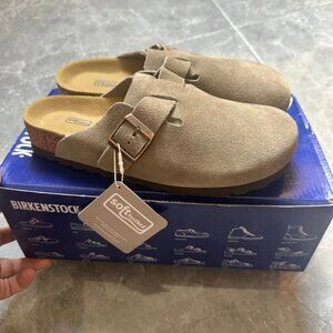 Birkenstock Boston Clog Suede Sandal Taupe